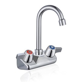 Sepaitek Leak-Free Commercial Sink Faucet Wall Mount 4 inch Center - 3.5" Gooseneck Faucet for Restaurant Triple Sink, Hand Sink & Bar Sink, 2 Hole Dural Handles, Ceramic Cartridge, Brass Construction
