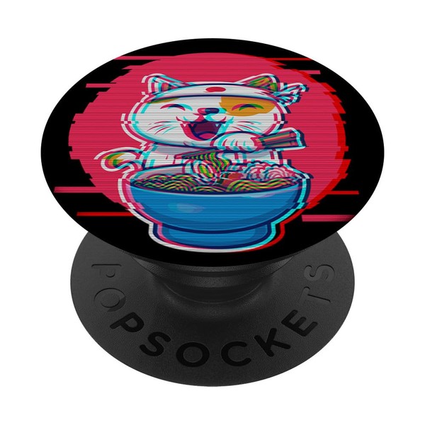 Ramen Kawaii Cat Maneki Neko Japanese Vaporwave Aesthetic PopSockets Standard