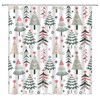 Merry Christmas Shower Curtain Xmas Tree Snowflake Forest Winter Holiday
