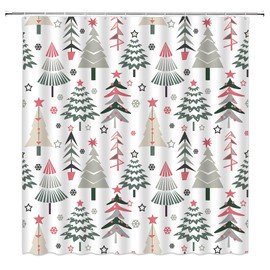 Merry Christmas Shower Curtain Xmas Tree Snowflake Forest Winter Holiday Festival Cartoon Pink Bathroom Home Curtain with Hooks,70" Wx70 H