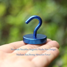 Neosmuk 120lb Extra Strong Magnetic Hooks, Pack of 6, Navyblue, Heavy Duty, Steel with Neodymium Magnet, Modern Minimalist Style, Ideal for Cruise, Cabin, Wall, Door, Fridge, Van, Kitchen, Ceiling