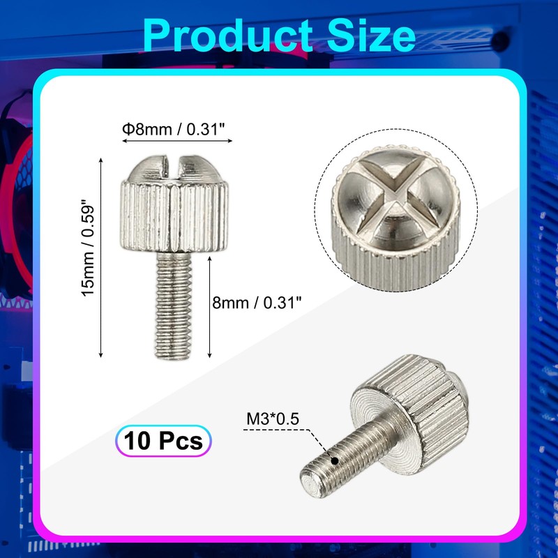 sourcing map 10 Pcs Computer Case Thumb Screws, M3x8 Thread