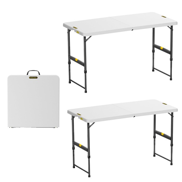 FanttikOutdoor 4ft Portable Folding Table, One-Handed Height Adjustment, 4 Heights,
