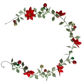 MAGICLULU Festive Decorative Rattan Christmas Garland with Flowers Indoor Vine Hanging Pendant for Holiday Decor for Wreaths Parties and Festive Atmosphere