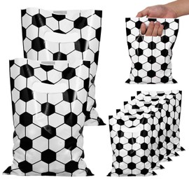 PEUTIER 50pcs Soccer Gift Bags, Plastic Soccer Party Bags Sport Candy Goodie Snack Treat Bags Present Bag Football Pouch Party Theme Favor Decor Supplies for Kids Teens Games Sports Events Decorations