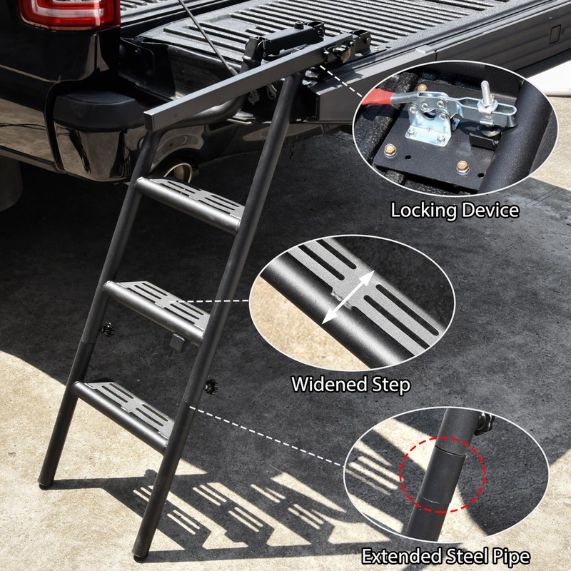 42" Foldable Pickup Truck Tailgate Ladder with Grab Handle |
