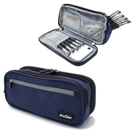 ProCase Pencil Case Pen Bag, Two Layers Big Capacity Pencil Pouch Pen Organizer Durable Stationery Holder for Marker Organization School Supplies Office Storage Desk Organizing -Navy