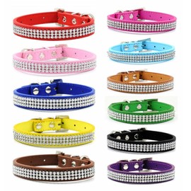 Avenpets Soft Leather Dog Collar Rhinestone Crystal Dog Collar for Small Medium Dogs Cats Daily Party Show, White, M:12-15"(31-38cm) Neck