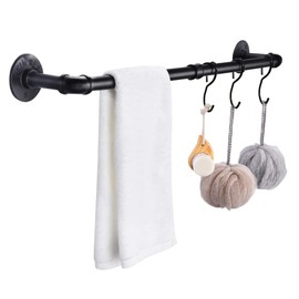 Industrial Black Pipe Towel Bar, 33.4 Inch Long Bath Towel Rack, Wall Mounted Heavy Duty Thicken Bathroom Hardware Towel Holder Organizer, Rustic Towel Rails