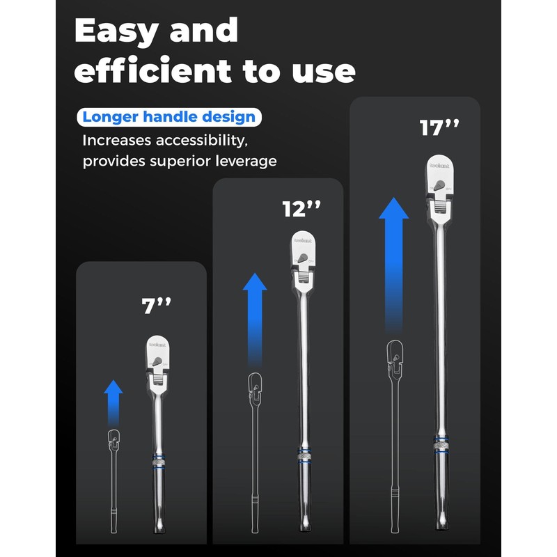 toolant 3/8" Drive Flex Head Ratchet Wrenches, 90 Tooth Compact