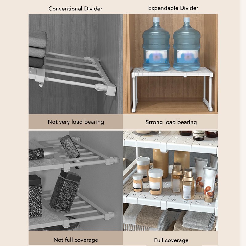 Expandable Shelf Stackable 121lb Load Bearing Divider Storage Rack for