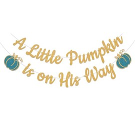 A Little Pumpkin is on His Way Banner, It's a Boy Sign, Pumpkin Boy Baby Shower Party Decorations, Little Pumpkin Baby Shower Decorations, Gold Blue Glitter