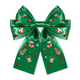 Christmas Hair Bows for Women Christmas Bow Tree Hair Bow Clips Jeweled Big Red Green Hair Bows Long Tail Satin Holiday Hair Ribbons Christmas Accessories Costume Outfits Gifts