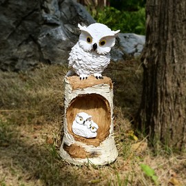 Juliahestia Solar Powered Owl Garden Decor Outdoor Statues Led Porch Backyard Figurine Light Great Horn White Sculpture for Lawn Ornament Patio Decorations Waterproof