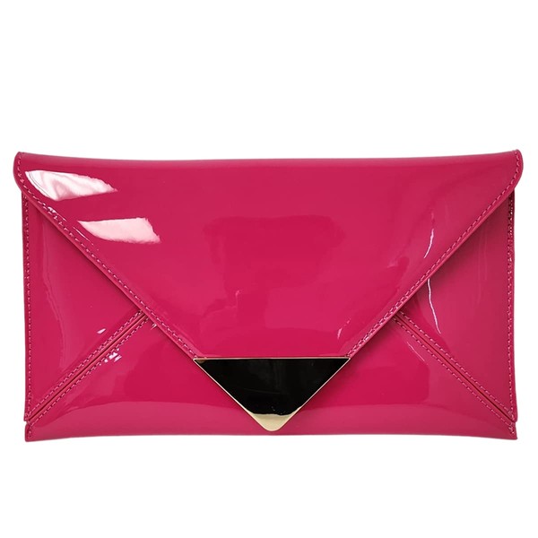 JNB Faux Patent Leather Glossy Envelope Clutch, Fuchsia, Medium