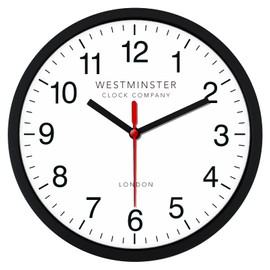 Always Home Westminster Clock Company 8 Inch Quartz Wall Clock (Standard Clock) Non-Ticking/Battery Operated for School Office Classroom