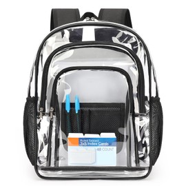 ZORFIN Clear Backpack for School: Large Clear Bookbag - Heavy Duty PVC Transparent Backpack for College Workplace Security Black