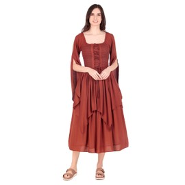 ThePirateDressing Renaissance Medieval Peasant Pirate LARP Women Long Dress C1838 Brown Small