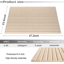JVJVJ 5 Pack Acoustic Panels, 48" X 24" X 0.4" Decorative Sound Proof Felt Panels, Self-Adhesive Sound proof panels for walls, Creative Slotting Design. (Deep Camel)