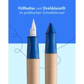 Lamy ABC Learning to Write Set Blue Including Gift Box 1x Child-Friendly Learner's Fountain Pen with Fine Nib and 1x Pencil, Non-Slip Grip, Plastic Cap and Cube