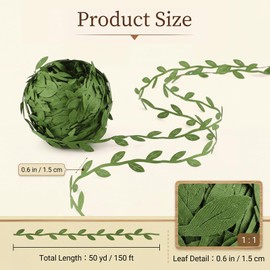 50 Yard(150 Ft) Green Leaf Trim Ribbon Artificial Vines Leaves