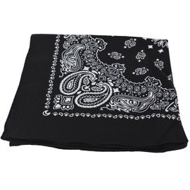 2X BLACK Bandana with WHITE square Paisley pattern ON BOTH SIDES