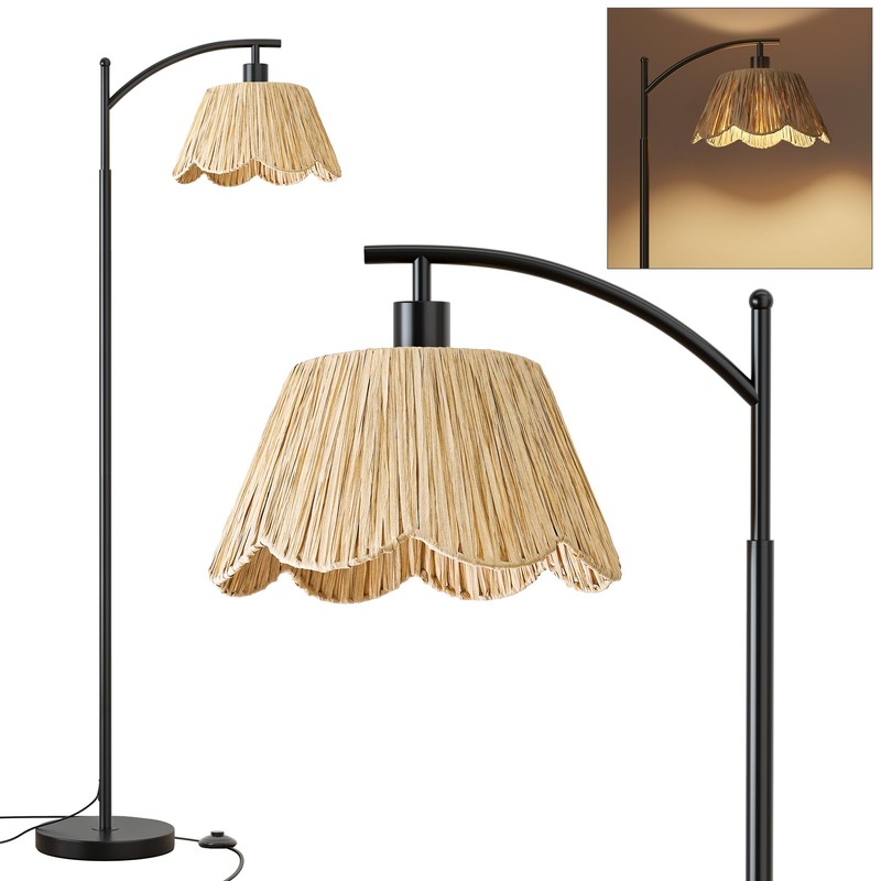 Oneach Boho Rattan Floor Lamp for Living Room, Farmhouse Standing