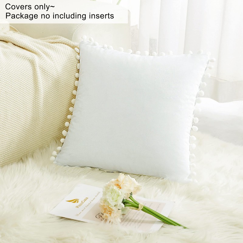PiccoCasa Velvet Pillow Covers, 1PCS Pom Pom Christmas Throw Pillow
