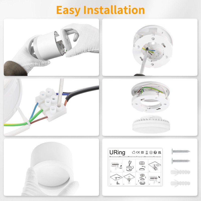 URing LED Surface-Mounted Spotlights, 3000 K Ceiling Spotlights, White, Includes