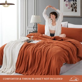 ALAZURIA Queen Size Duvet Cover - 3 Piece Bedding Set (1 Duvet Cover & 2 Pillow Cases) Soft Prewashed Comforter Cover w/Zipper Closure & Corner Ties - No Comforter (90" X 90", Clay Terracotta)