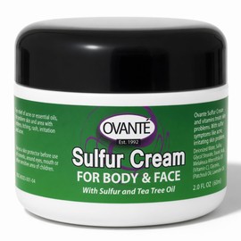 “Ovante Crema a Base de Azufre con Azufre Blanco, Aceite de Árbol de Té y Óxido de Zinc Para Picazón en la Piel 2.0 oz