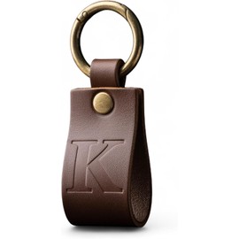 MAGOR Llavero con inicial de piel de grano completo para hombres y mujeres, llavero personalizado del alfabeto, regalo de piel café para él, ella y papá
