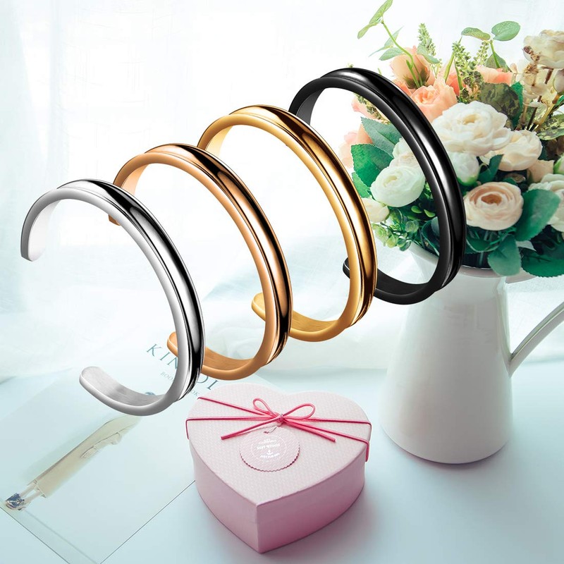 Zuo Bao Hair Tie Bracelet Stainless Steel Grooved Cuff Bangle