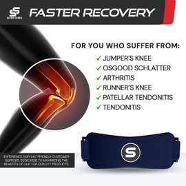 Sleeve Stars Swedish Brand Patellar Tendon Support Strap for Women & Men Effective Osgood Schlatter Knee Brace Youth & Kids Knee Brace with 3 Adjustable Length fits 12"-24" (Single/Navy Blue/Adult)