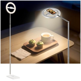 yAyusi 68.5" Overhead Phone Mount with Ring Light for iPhone, 3000mAh 360° Rotation Foldable Rechargeable Ring Light Phone Holder for Video Recording, Photography, Live Streaming, TikTok, YouTube