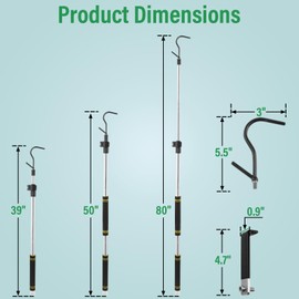 Quynhni Cargo Grabber Reach Retriever Tool，Cargo Hooks for Pickup Truck Bed Adjustable Length 39"-80" Stainless Steel Pipe 2 Replacement Hooks with Rubber Comfortable Sponge Handle.