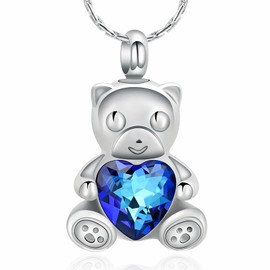 constantlife Teddy Bear Cremation Jewelry Ashes Heart Urn Necklace for Men Women Stainless Steel Memorial Ash Holder Funeral Keepsake Pendant (Blue)
