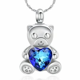 constantlife Teddy Bear Cremation Jewelry Ashes Heart Urn Necklace for Men Women Stainless Steel Memorial Ash Holder Funeral Keepsake Pendant (Blue)