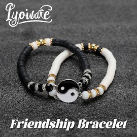 Iyoware Clay Beads Friendship Bracelet Making Kit for Women BFF, Gold Lettle Beads Bracelet Beads Kit with Yin-Yang Charms Gift for Girlfriend Boyfriend (No Strings)