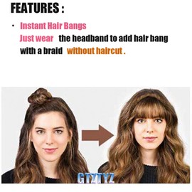 GTZTYZ Braid Headband Synthetic Hair Fringe Headband with Bangs Hairpiec,Instant Hair Bangs for Daily Wear Women Girls（Dark Brown）