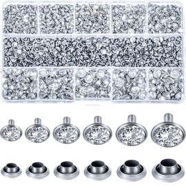 600 juegos de 6 tamaños de remaches de diamantes de imitación blancos transparentes remaches de vidrio rápidos de diamantes de imitación de color plateado para decoración de ropa, boda, actuación, artes y manualidades