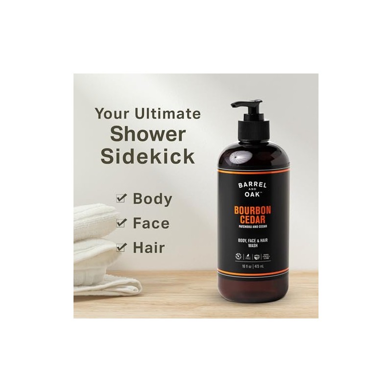 Olivina Men Hair, Face & Body All-in-One Wash, Bourbon Cedar,