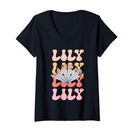 Womens Lily Retro Name Nail Art Hobby V-Neck T-Shirt