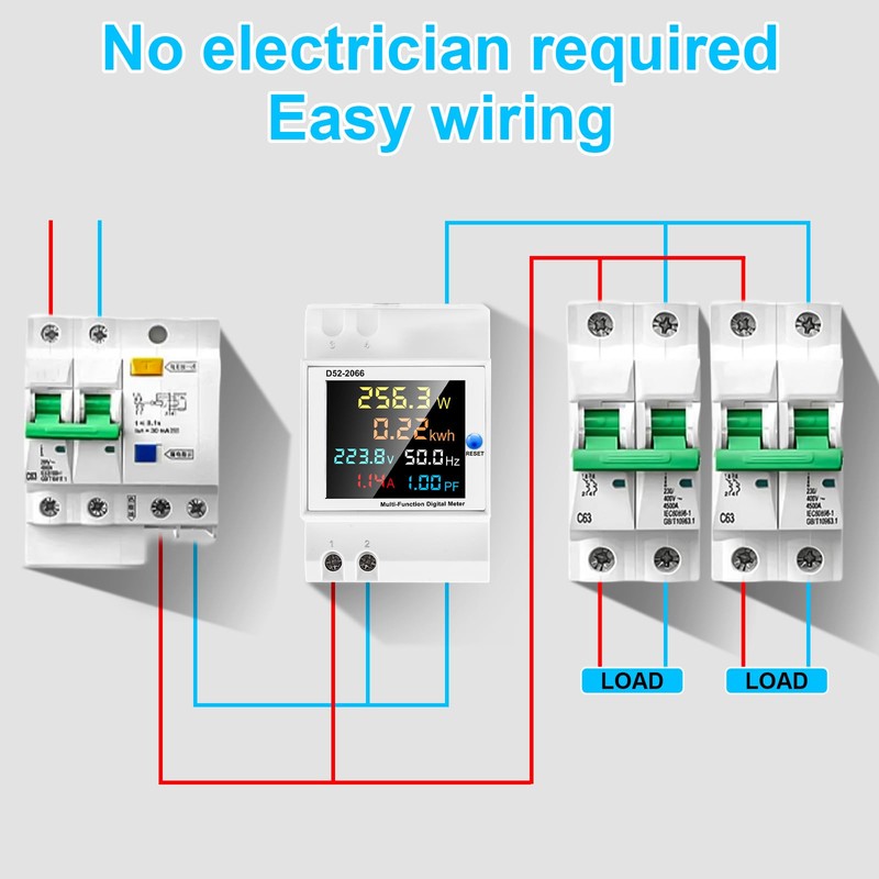 Electricity Meter, DIN Rail, LCD Digital Energy Meter, AC40-300 V,