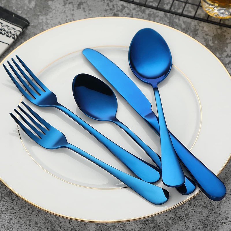 Blue Silverware Set Flatware Cutlery - 20 Pieces Stainless Steel