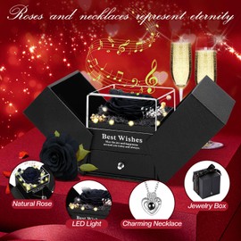 Gifts for Her - Preserved Real Rose with Necklace "I Love You" in 100 Languages, Music & Light Eternal Rose Gifts for Women, Grandma, Wife, Girlfriend on Birthday, Anniversary, Thanksgiving, Christmas