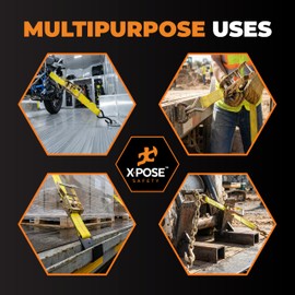 Xpose Safety 4-Pack Retractable Ratchet Straps with Double J Hooks, Heavy Duty 1" x 15', 3,000 lbs Break Strength Tie-Downs for Truck, Trailer, Kayak & Motorcycle