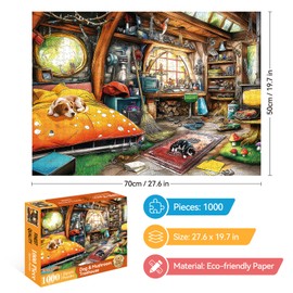 LUXDIVINA Jigsaw Puzzle, 1000 Piece Jigsaw Puzzle for Adults Children, Dog Mushroom Treehouse Puzzle, Family Activity Perfect for Game Nights, Finished Size is 28 * 20 in