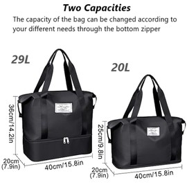 Travel Duffel Bag Weekend Bag with Trolley Sleeve Sports Gym Bag Waterproof Bag Carry On Bag for Women Men Weekender Tote Bag Picnic Cabin Bag (Black)