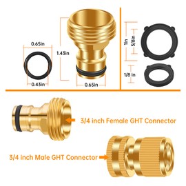 FRQNTKPA Garden Water Pipe Quick Connect, No-Leak 3/4 Inch GHT Thread Fitting Water Hose Female Adapter, Heavy-Duty Rust Resistant Brass Water Pipe Connector, Easy to Use (2 Female Connect ）